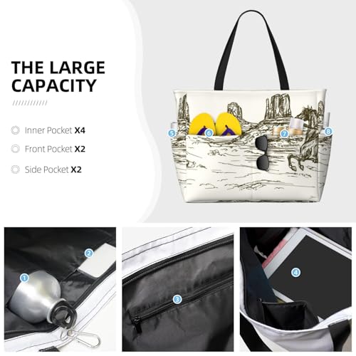 Wild West Desert With Cowboy Print Beach Pool Bags Tote For Women Ladies Large Gym Tote Carry On Bag For Weekender Travel Waterproof3