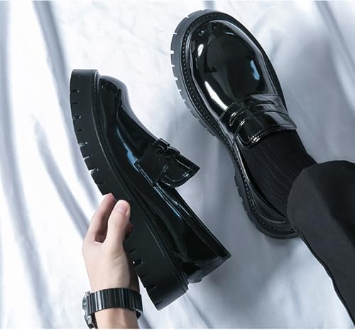 Men's Patent Leather Platform Lug Sole Slip on Penny Loafers Classic Round Toe Chunky Business Casual Formal Dress Derby Shoes4