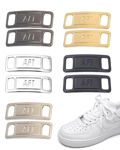 SOVYTH 5 Paare Af1 Metal Tag,Metall Schnürsenkel Schnalle,Elastische Schuh Tag Schuhschmuck,Fashion Sneaker Schuh Charms,DIY Sneaker Kits,Metall Air Force 1 Schnürsenkel für Wanderschuhe