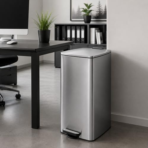 Kosz na śmieci Relaxdays, 60 l, do kuchni, wyjmowany wkład, pedał nożny, cichy domyk, stal nierdzewna, srebrny