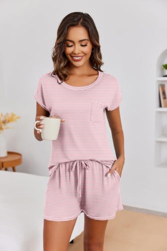Image of Ekouaer Womens Pajama Sets 2 Piece Pjs Short Sleeve Top and Shorts