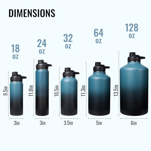 Image of Fijinhom Insulated Water Bottle with Handle, 304 Stainless Steel Water Bottles with Wide Mouth, Double Wall Vacuum Sports Water Bottle, BPA Free, Keep Cold and Hot, 18 Ounces, Blue&Black