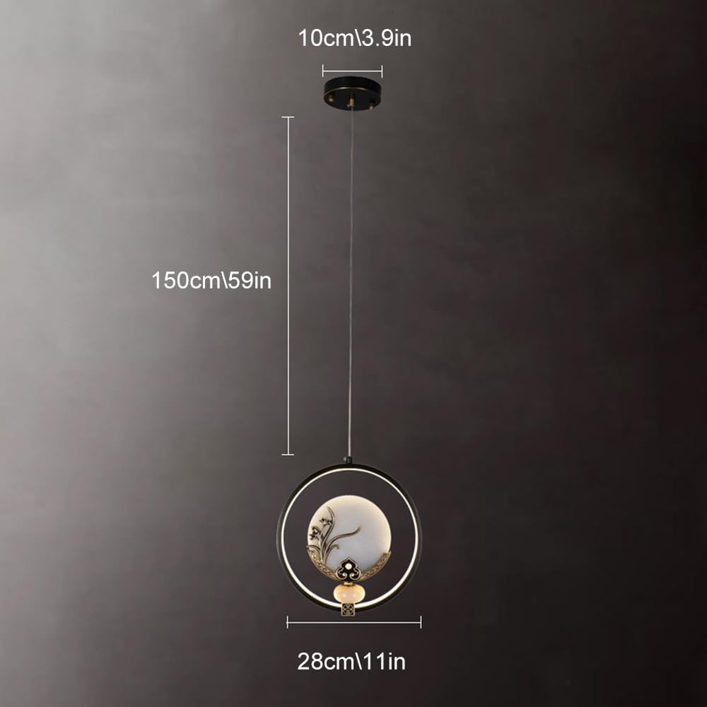 Chinese Light Fixtures Modern Led Chaner 4000K Neutral Light Brass Light, Height Adjustable Hanging Lights for Dining Room Kitchen Island Living Room, 11In (D)/Black