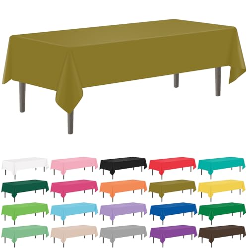 YSYJ 12 Pack Gold 54 x 108 Inch Disposable Plastic Tablecloths Rectangular Table Cloth Plastic Table Cover for Parties