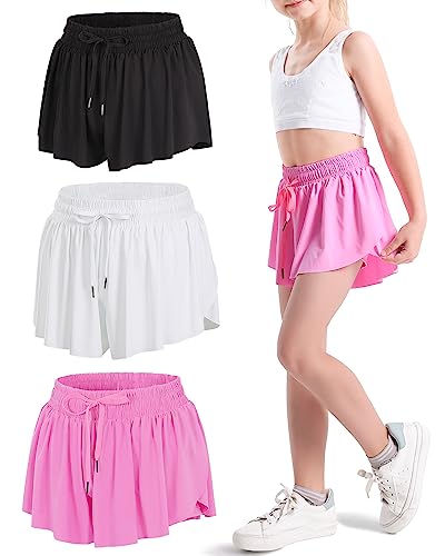 Image of KEREDA Girls Flowy Shorts,Youth /Toddler Butterfly Shorts with Spandex Liner 2-in-1 for Running,Sports,Athletic,Fitness,Tennis
