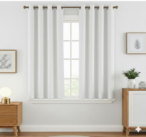 Image of Amazon Brand - Solimo Velvet Curtain Set of 2 (52x48 Inch) Plain Door & Window Curtains for Living Room & Bedroom |75% Light Blocking, Eyelet Curtains for Home Decor in White Color (4 feet x 4 feet)