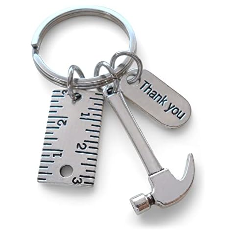JewelryEveryday Hammer & Ruler Charm Keychain with Thank You Tag, Builders, Construction Team, Contractor, Handyman Appreciation Keychain Cover