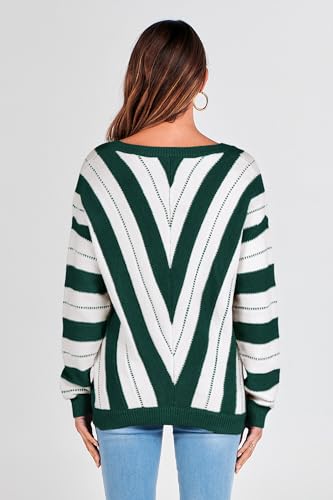 PRETTYGARDEN Sweaters for Women 2025 Long Sleeve Striped Knitted V Neck Pullover Jumper Tops Fall Outfits Fashion Clothing