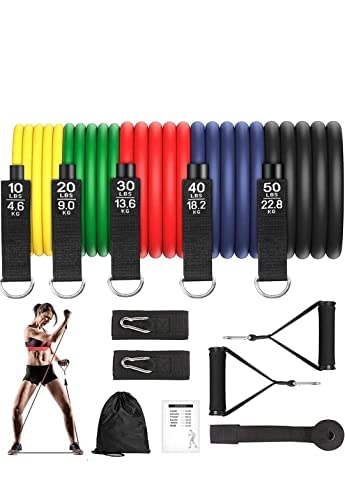IDELLA Resistance Band for Workout,Resistance Band Set of 11,Resistance Band for Heavy Workout-Resistance Band Foam Handle Door Anchor Pull Ankle Strap
