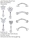 12Pcs 16G Rook Piercing Jewerlry Surgical Steel Eyebrow Piercing Jewelry Flower Crystal Heart CZ Moon Shape Eyebrow Rings Snake Eyes Rook Earrings for Women Men Tongue Retainer,silver curved Barbell