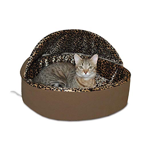K&H PET PRODUCTS Thermo-Kitty Deluxe Hooded Cat Bed, Small 16", 4W, Mocha/Leopard
