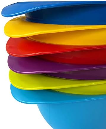 Mixing Bowl with spout and Handle | Set of 6 - Red, Blue, Purple, Green, Yellow, Light Blue | Beautifully Coloured Bowl Set | Compact, Stackable & Ergonomically Designed | Proudly Made in The UK