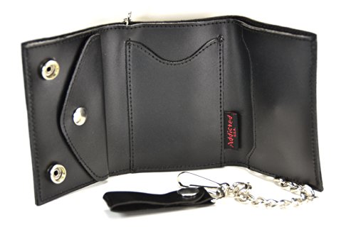 Men's Skull Cartoon Biker Tri-Fold Wallet with 3 Sections, 3 Pockets, Coin Compartment, Zipper Closure, Faux Leather Lining, Detachable 16" Chain, Black2