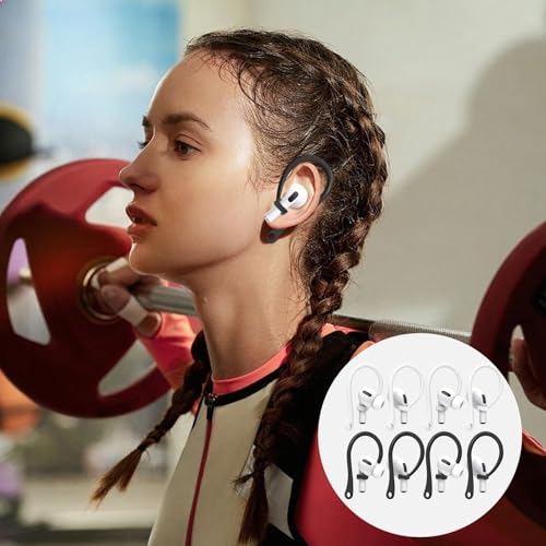 TASSFROO 4 Paar EarHooks, EarHooks Ohrbügel Kompatibel Anti-Verlust-Ohrbügel für Bluetooth-Kopfhörer Ohrhaken Sport Anti-Verlust Verbesserte Ohrbügel, Komfortables Tragen Weiß und Schwarz