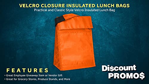 Discount Promos 10 Hook And Loop Insulated Lunch Bags Set - Polyester, Durable, Vibrant, Reusable - Orange #TOP1