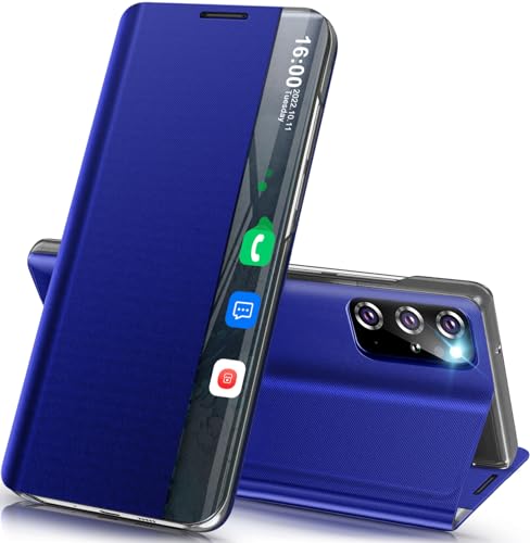 Coque en cuir pour Samsung S20+ avec béquille de luxe fine et rabat antichoc bleu haut de gamme