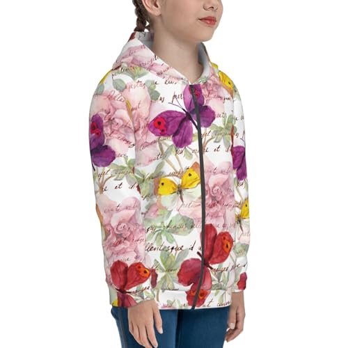 Butterflies and Vintage Kid Hoodies Boys Zip Up Sweatshirts Girls Pullover with Pocket4