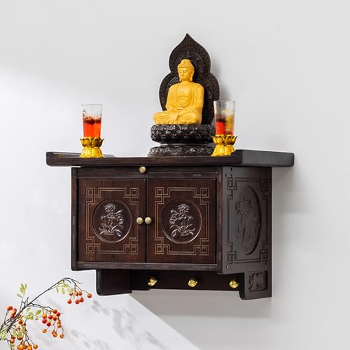 Table d'autel de méditation murale en bois pour statue de Bouddha 40x30cm - 2