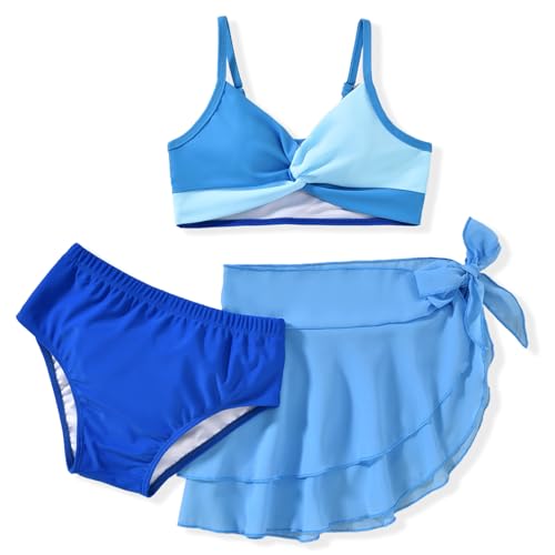 Image of HIHA Girls Swimsuit 3 Piece Bikini with Cover Up Skirts Size 6-12