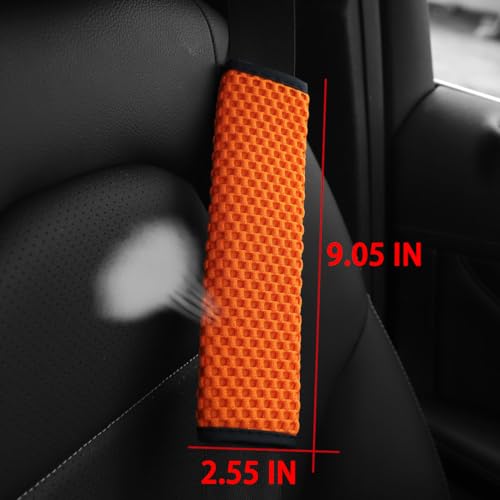 Image of Osilly 2Pcs Car Seat Belt Covers, Mesh Universal Seatbelt Shoulder Strap Protector, Breathable Auto Seat Belt Pads Cover, Harness Cushion for Comfortable Driving, Automotive Accessories (Orange)