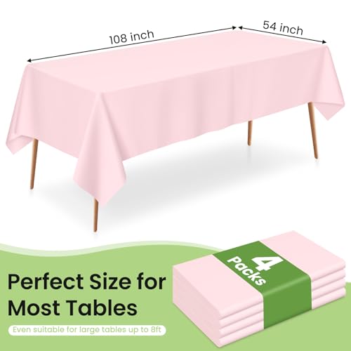 Image of LANLISA 4 Pack Pink Plastic Tablecloth, 54 x 108 Inch Rectangle Table Cloth Disposable, Valentines Day, Easter Party, Mothers Day Decorations Tablecloths, Pastel Party Plastic Cover