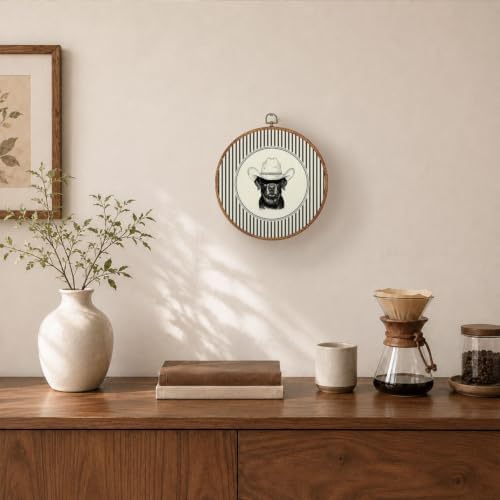 RKQIEG Western Black Labrador Round Wall Art Framed 10x10 Inch - 2