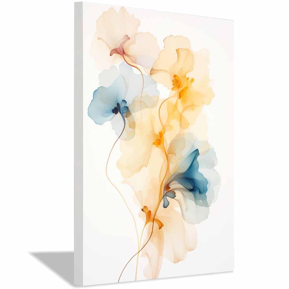QUSAAOU Wohnzimmer Poster Blau Orange Beige Aquarell Blüte Kunst Wohnzimmer Aesthetic Room Decor Zimmer Wandbilder Modern Bild Leinwand Blumen -Gold -Schwarz -Abstrakt(Blue)-30x45cm Gerahmt