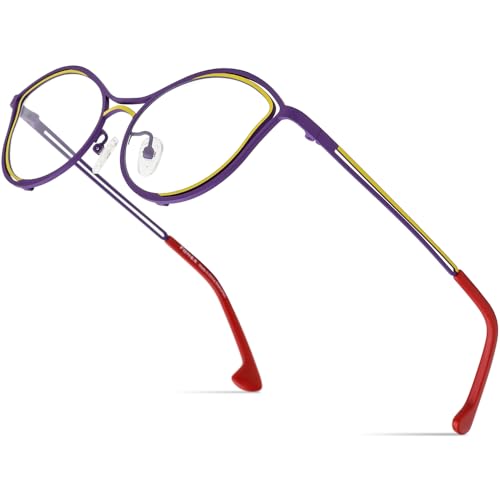 Image of FONEX Colorful Pure Titanium Glasses Frame Women Retro Round Eyeglasses