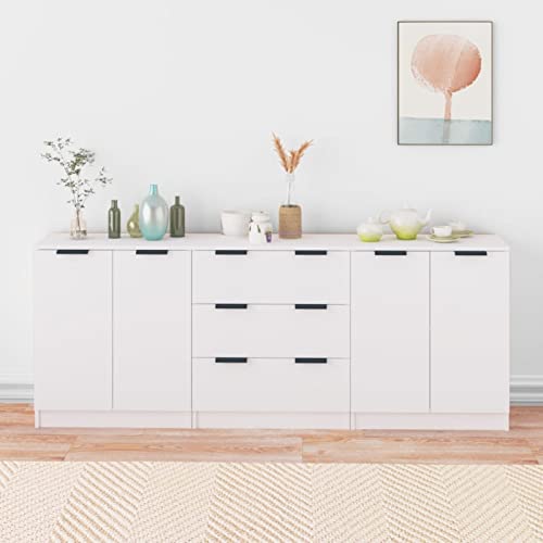 Swpsd Aparador de 3 piezas, color blanco, gabinete lateral de madera de ingeniería moderna, para sala de estar, comedor, cocina, armario de almacenamiento, aparador blanco, opción 2