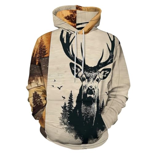 Sweat à capuche cerf forêt 3D pull cool pour soirées d'hiver