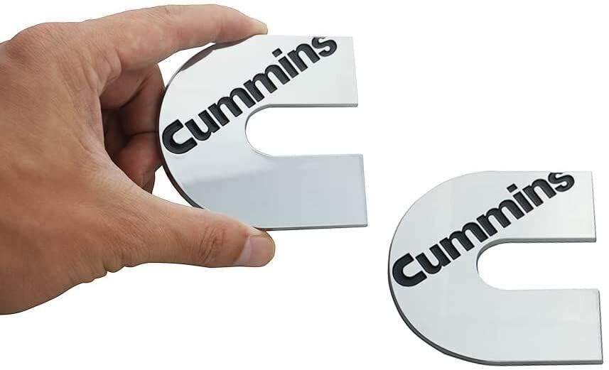 Image of 2Pc Compatible with Cummin Emblem Engines Corporate Logo 3D Badge Emblem Auto Decals (Chrome Black)