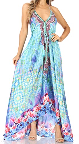 Image of Sakkas Lizi Womens Maxi High-Low Halter Handkerchief Long Dress Beach Party