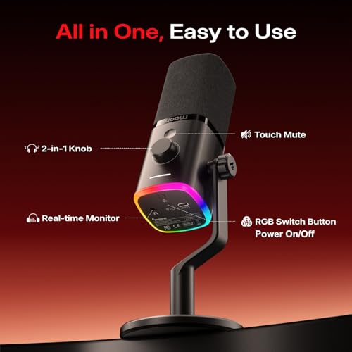 Image of MAONO PD100W Wireless USB Dynamic Microphone, Gaming PC Mic with One-Click Noise Reduction,Mute Button,Custom RGB,3.5mm Headphone Jack,Software, Podcast Streaming Mic (Desktop(USB-C Receiver), Black)