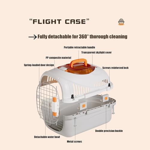 LYXLBX Haustier Reisebox für Flug und Auto, Langlebige und Sichere Transportbox für Hunde und Katzen, Mit Belüftungssystem und Integriertem Fressnapf,Katzen- und Hundebox für Zuhause und unterwegs