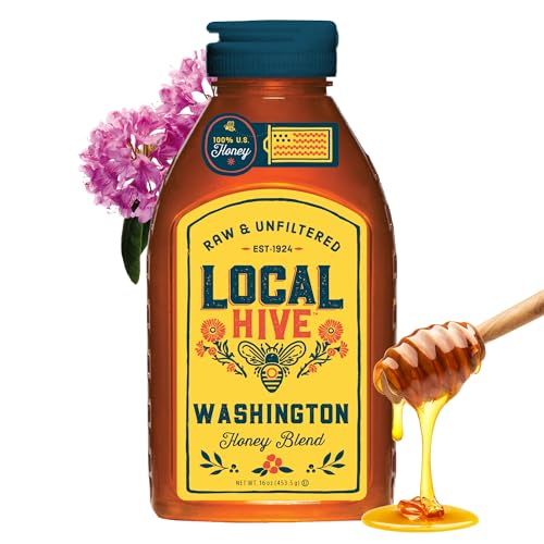 Image of Local Hive Washington Raw & Unfiltered - 16 oz | 100% Pure U.S. Honey | Natural Sweetener Sourced from American Bees & Beekeepers | Bold Nutty Flavor | Ideal for Tea, Baking & Cooking