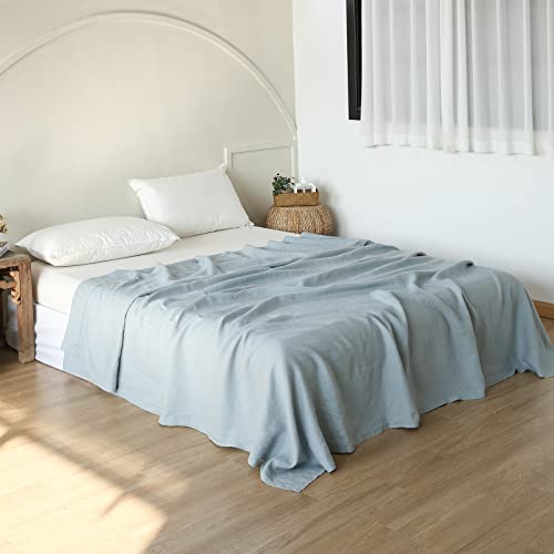 Simple&Opulence French Linen Flat Sheet with Embroidered Border-100% Stone Washed
