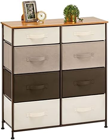mDesign 35.3" High Steel Frame/Wood Top Storage Dresser Furniture Unit, 8 Removable Slim Fabric Drawers - Tall Bureau Organizer for Bedroom, Living Room, Closet - Jane Collection, Espresso Brown/Multi
