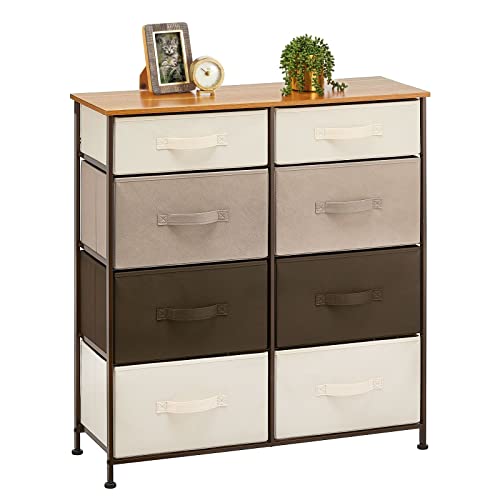 Mdesign 35.3" High Steel Frame/Wood Top Storage Dresser Furniture Unit, 8 Removable Slim Fabric Drawers - Tall Bureau Organizer For Bedroom, Living Room, Closet - Jane Collection, Espresso Brown/Multi #TOP16