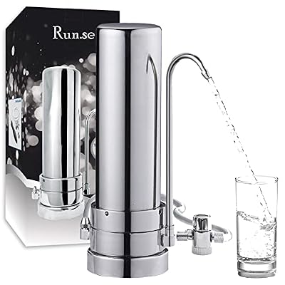 RUN.SE Countertop Filtration System, 304 Food-Grade Stainless Steel,8000 Gallons Alkaline Water Filter, Reduces 99% of Chlorine, Heavy Metals, Bad Taste (1 Filter Included)