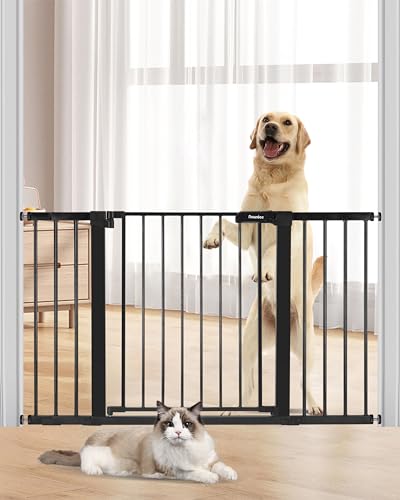 Newnice 29.7-51.5\" Extra Wide Baby Gate, Metal Easy Install Pet Gate, Dual Lock Dog Gate for Stairs,Doorways,House, Auto Close, One-Hand Open, No Drill Wall Protected, Includes 2 Y-Spindle Rods,Black