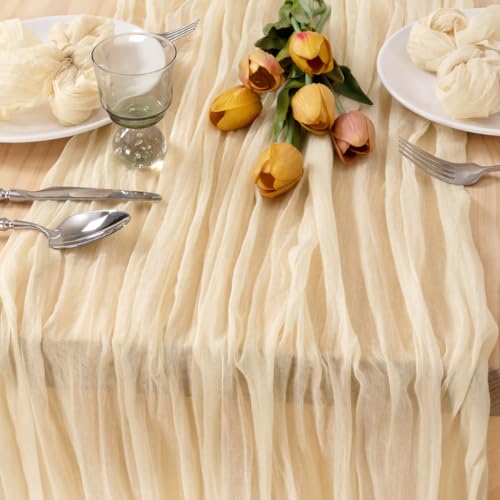 Image of MLMC 2 Pack Beige Cheesecloth Table Runner 10ft Cream Rustic Gauze Cheese Cloth Table Runner 35x120 Inches Sheer Cloth Centerpiece for Wedding Baby Bridal Shower Home Decor