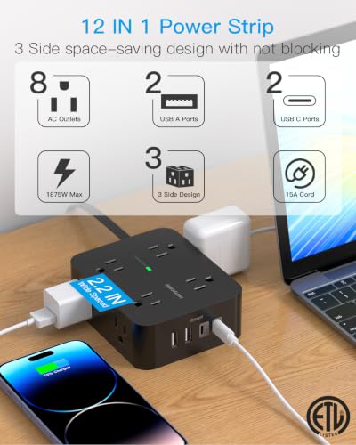 Image of 10 Ft Surge Protector Power Strip, Extension Cord with Multiple Outlets