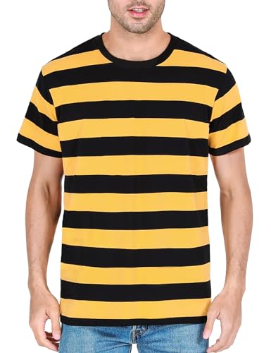 T-Shirt Rayé Homme Pur Coton de Qualité Supérieure Col Rond