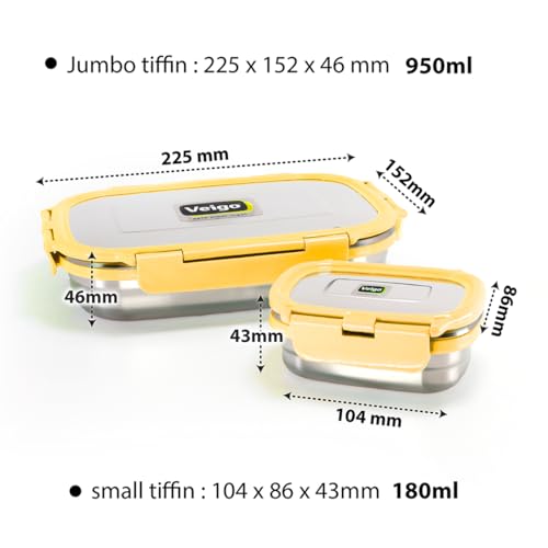 Image of Personalized Tiffin | Customized Lunch Box with Lids | Personalized Stainless Steel Tiffin Box | Your Child's Name and Favourite Character Engraved | for School Students (Yellow)