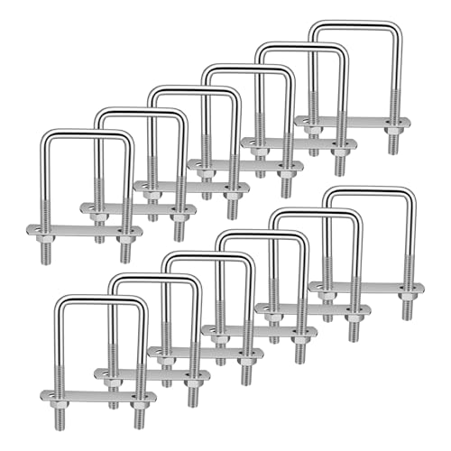 SOUJAP 12 PCS M8 Square U Bolts, M8 x 50mm x 100mm Stainless Steel U Clamp with Nuts, Bolt Plate and Washers for Industrial, Boat Trailer