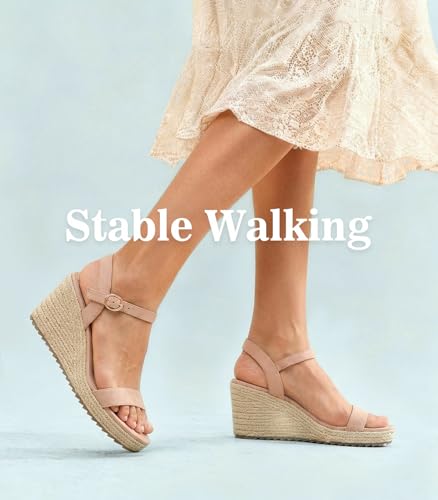 Image of Ankis Platform Wedge Sandals for Women, Black Brown White Nude Espadrille Womens Wedge Sandals Comfortable Open Toe Ankle Strap High Heel Wedges for Women Dressy Summer -3.4Inch