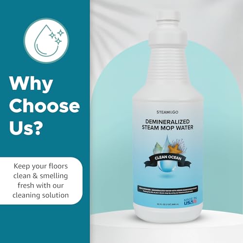 Image of Steam & Go Demineralized Water for Steam Mop - Clean Ocean Scent, 32 oz (Pack of 1) | Scented Floor Cleaner Solution, Ready-to-Use, Compatible with Any Steam Cleaner