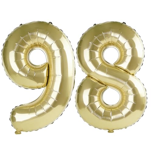 40 Inch Number 98 Balloons for 98th Birthday Party Decorations,0-100 Champagne Gold Large No.98 Digital Balloons for Women Men and Grandpa Grandma, Helium Foil Number Balloons for Wedding Anniversary