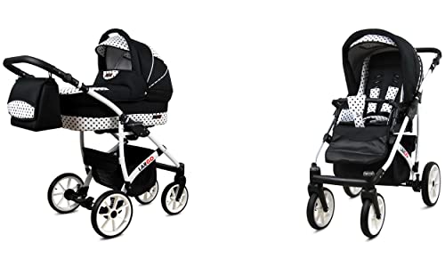 Babylux Largo Poussette Bébé 2en1 Profonde et Poussette Avec Accessoires Réglable et Pliable Construction en Aluminium Léger 2 Options de Montage...