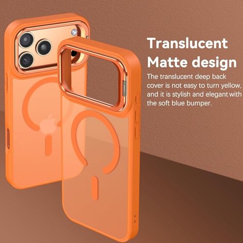 Image of Elzzi iPhone 17 Pro Case, Translucent Matte Kickstand Case with Built-in Adjustable Camera Stand, Magnetic MagSafe Shockproof Phone Cover for iPhone 17 Pro, Frosted Matte Back - Cosmic